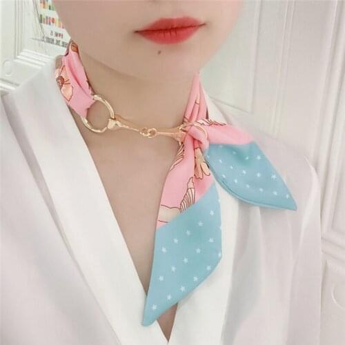 2021 New Silk Scarf Ladies Luxury Floral Pattern Turban Headband Long Narrow Scarf And Shawl Tied Handbag Ribbon Hair Band M