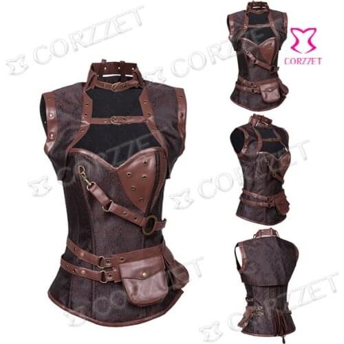 2015 Latex Brown Vintage Sexy Ovebust Steel Boned Corset Steampunk Gothic Clothing Women Waist Trainer Corsets And Bustiers Top