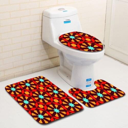 Geometric Pattern 3Pcs Bathroom Carpets Set Anti-slip Floor Mats Rug In The Toilet Washable Toliet Lid Cover Shower Room Mats