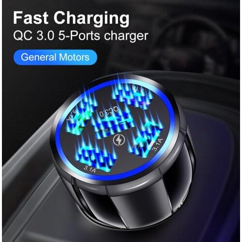 5USB QC3.0 Car Charger 3.1A LED Display USB Phone Charger Car-Charger for Mobile Phone Fast Quick Charging Adapter Car Charger