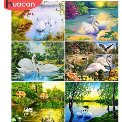 HUACAN Diamond Painting Animal Swan Cross Stitch 5D Diy Diamond Embroidery Spring Mosaic Rhinestones Picture Wall Art