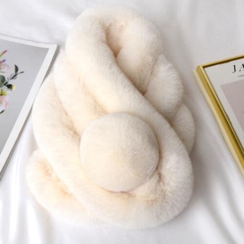 White Winter Scarf Luxury Faux Fur Warm Scarf Fashion Soft Plush Thicken Snood Scarves Shawl for Adult Kids Women Girls Gift