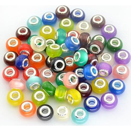 Free Shipping 14MM Mixed Colorful Glitter Powder Big Hole Beads Charms Fit Pandor Jewelry Bracelet Findings 100pcs/lot H502
