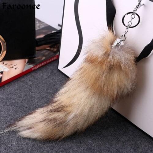 New Fashion Cute Wolf Fox Tail Fur Car Keychains For Women Men Pompom Pendant Charms Tassel Bag Tag Keychain Strap Chain