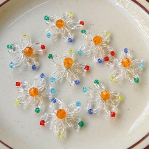 Colorful Crystal Rhinestones Woven Crochet Flowers Patch Sticker Fit Fashion Earring Necklace Ornament Jewelry DIY 20pcs 30mm