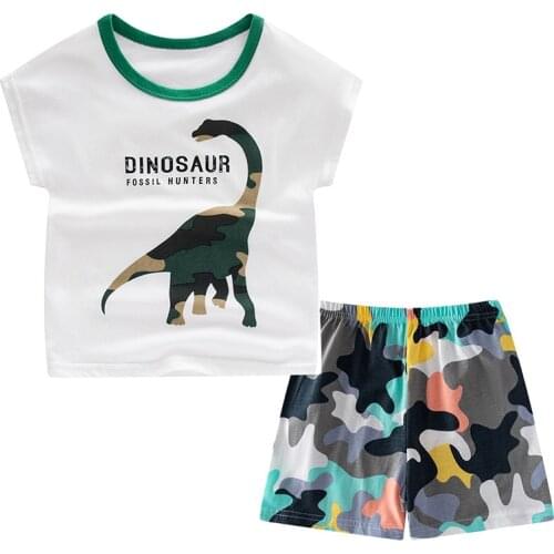 Childrens Pajamas Kids Boys Dinosaur Cartoon Sleepwear Set Toddler Boys Girls Clothing Sets Sport Nightwear Child Summer Pyjama