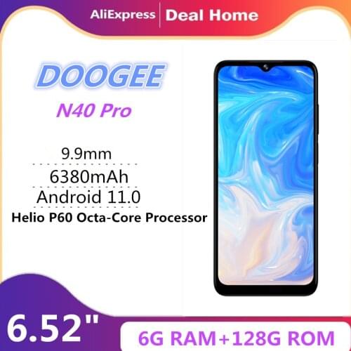 DOOGEE N40 Pro World Premiere 6.5" inch Smartphone 20MP Quad Camera Helio P60 6GB+128GB Cellphone 6380mAh Battery Face Recogni