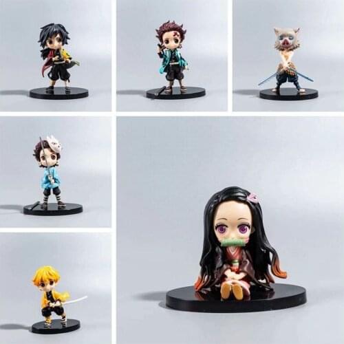 6pcs/set Anime Demon Slayer Kimetsu No Yaiba Figure Q Posket Kamado Tanjirou Kamado Nezuko Agatsuma Figure Toys Gift