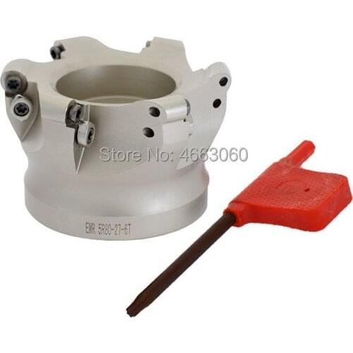 1pc 6 flute EMR 5R 80-27-6T face mill milling with T15 Wrench for round inserts type R5 RPMW1003