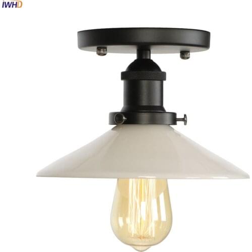 IWHD Plafonnier White Glass Ceiling Lights Porch Living Room Black Loft Industrial Decor Vintage Ceiling Lamp LED De Techo