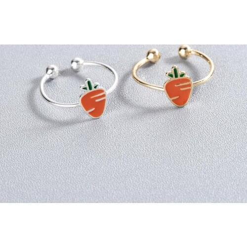 Chandler Carrot Rings For Women Cute Orange Enamel Open Ring Copper Metal Simple All Finger Lovely Cartoon Bague For Kids Girls