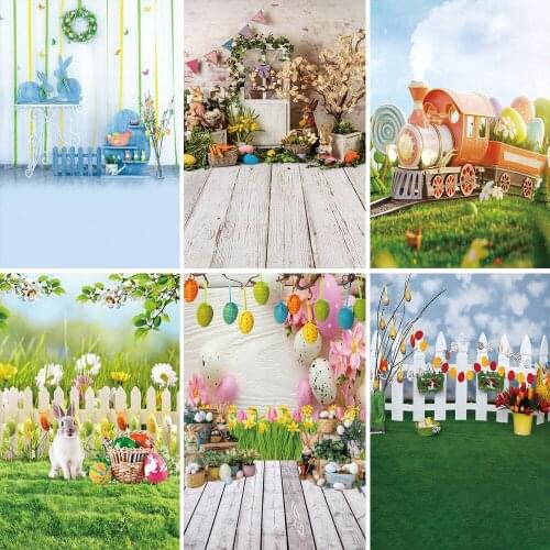 Laeacco White Spring Flowers Easter Eggs Baby Backdrop Photography Floor Wood Fence Baby Shower Background Photo Studio Shoot