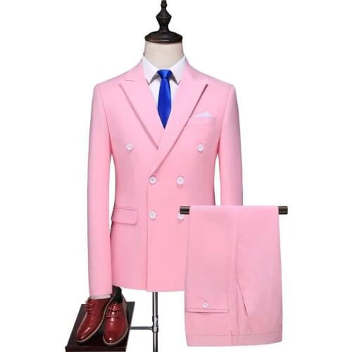 Men Double Breasted Suits Slim Fit Tuxedos For Wedding Prom Groomsmen Suit Jacket and Pants Set 10 Solid Colors