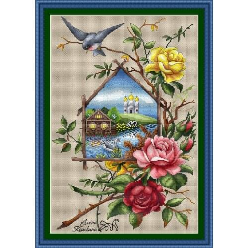 -Summer House-Rose 38-52 Cross Stitch Set Cross-stitch Kit Embroidery Needlework Craft Packages Cotton Fabric Floss