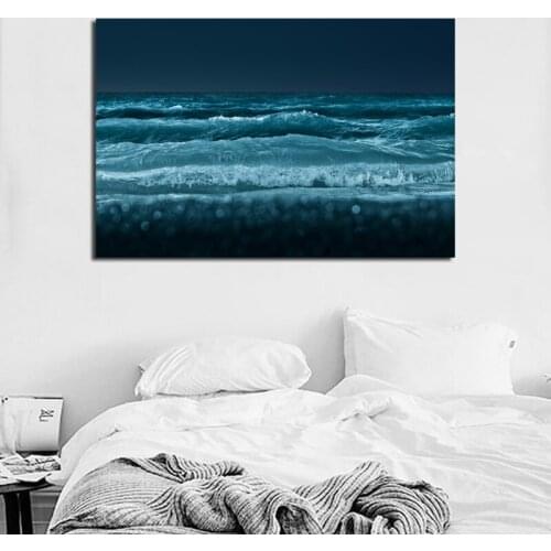 Ocean Waves At Night Wallpaper Wall Art Canvas Posters Prints Painting Oil Wall Pictures Sofa Living Room Home Decor Framework