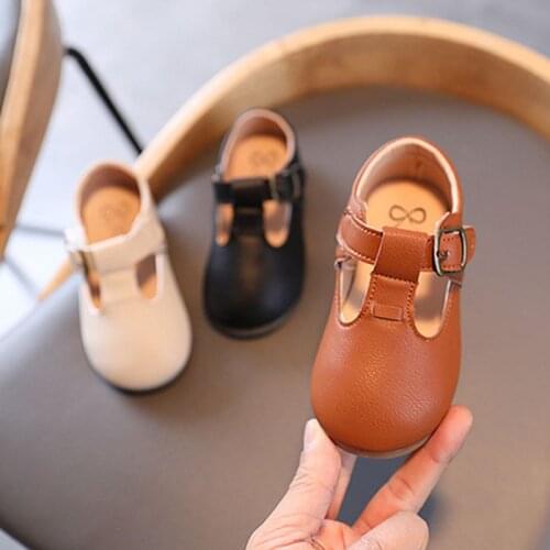 New Kids Shoes 2021 Fashion Leathers Sweet Children Shoes For Girls Toddler Baby Breathable PU Out Bow Shoes
