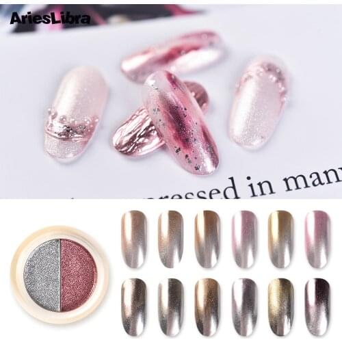 New Solid Glitter Powder Double Color Mirror Holographic Pigment Nail Dust for Gel Tips Decoration Manicure Pigment Powder