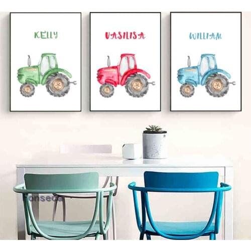 Personalized Name Tractor Poster Canvas Painting Friend Gift Wall Art Pictures for Baby Room Boys Room Home Decorations