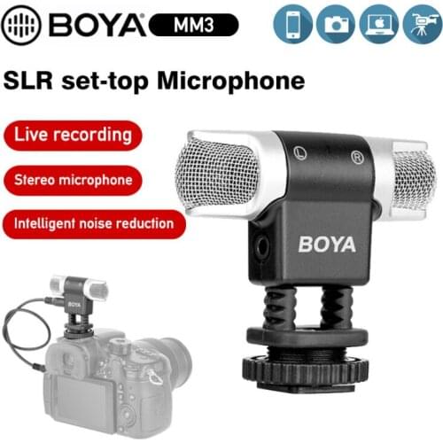 BOYA BY-MM3 Dual Head Professional Stereo Recording Microphone for iPhone Android Smartphone DSLR Camera DV Livestreaming Video