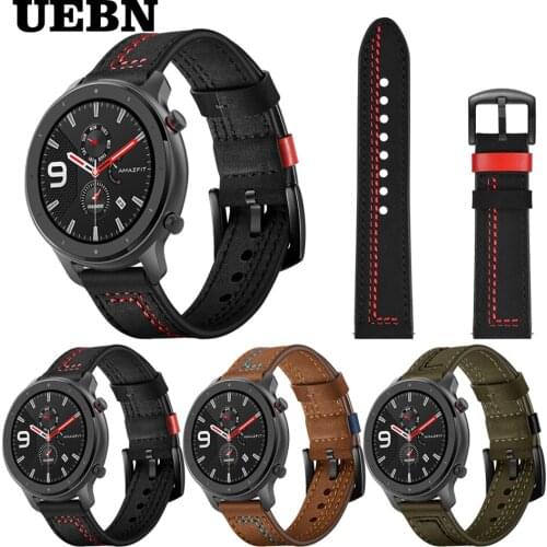 UEBN 20mm 22mm Wrist Strap Leather Band For Huami amazfit GTR 42mm 47mm Replacement Bracelet for amazfit bip GTS Watchband