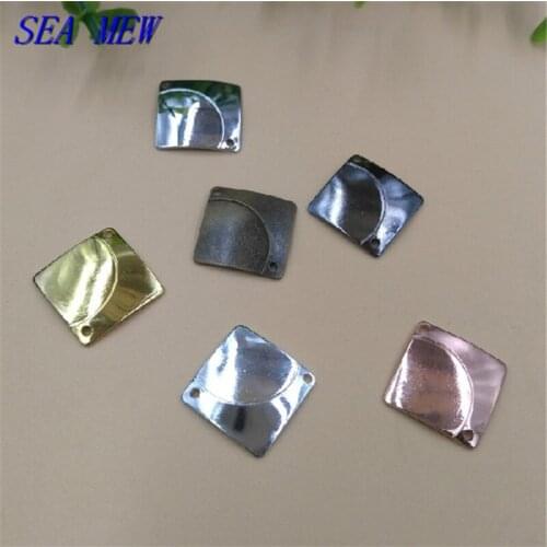 SEA MEW 50PCS 15mm Fashion Copper Double Holes Square Connector Thick Pendant 3 Colors Charm For Jewelry Making