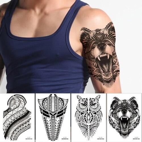 Beast Series Waterproof Big Flower Arm Temporary Tattoo Black Fashion Vintage Totem Body Back Art Fake Tattoo Stickers Wholesale