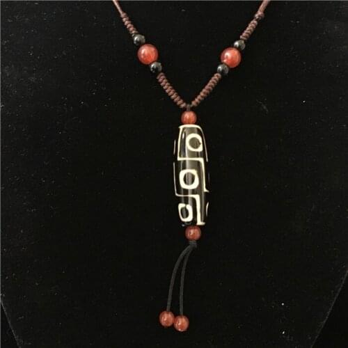 Tibet Nine-eyed Dzi Beads Common Fired Dzi Bead Pendant with Necklace