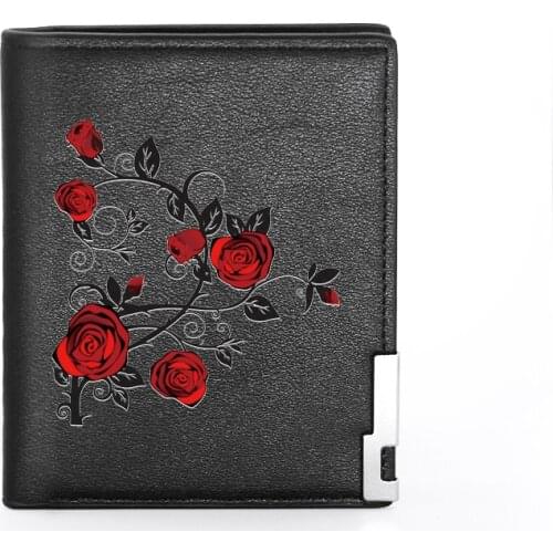 High Quality Luxury Rose Flower Printing Leather Mens Wallet Credit Card Holder Short Women Slim Purse