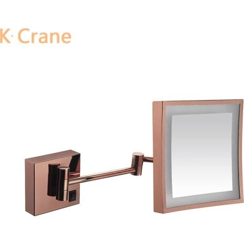8 Inch Rose Gold Bathroom Mirror Wall Mount LED Magnifying Makeup Mirrors Square Folding Beauty Light Miroirs 20cm Foldable