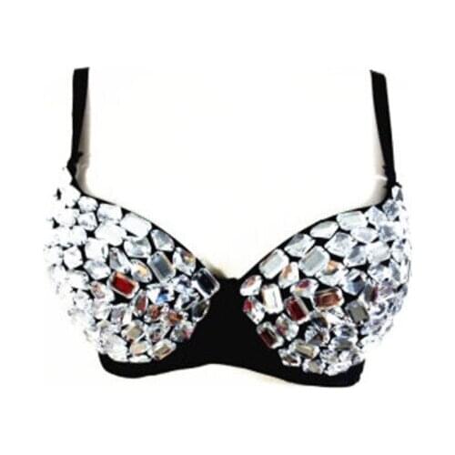 Sexy Bras Women Party 2021 New Punk Dance Push Up Bra Nightclub Costumes Bras Bralette Encaje Large Rhinestone Decoration