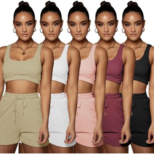 2 Piece Sets Womens Outfits Summer Womens Solid Color Vest Sports Suit Gym Clothing Two Piece Outfit