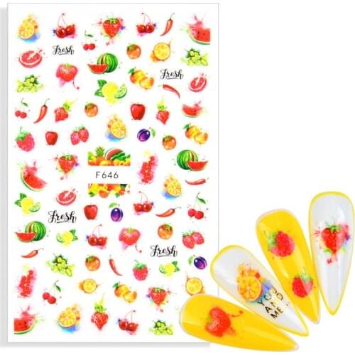 1 Sheet 2021 New Fruits Sliders Nails Watermelon/Strawberry/Orange 3D Nail Sticker Decals New Design Decoration Foil Tips