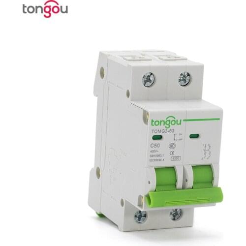 2 Pole 50A MCB Miniature Circuit Breaker C Type AC 110V/230V/400V TOMG3-63