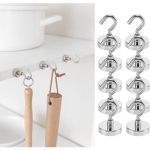 20pcs Steel Magnetic Hook Powerful Hook Magnet Holder 10kg Suction Wall Hook Holder Support Hardware Magnetic Holder Home Storag