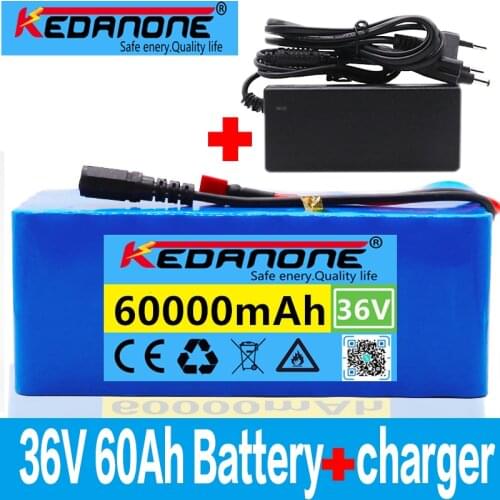 2021 New10S4P 36V Battery 60Ah Battery Pack 1000W High Power Battery 42V 60000mAh 36v Electric Bike Battery BMS With 42v Charger