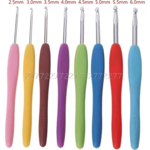 8Pcs/Set Crochet Needles 2.5-6mm Rubber Handle Hooks Knitting Set Kit Accessories D19 dropship