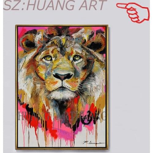 Abstract painting knife lion king of the forest dark blue oil painting in the canvas nice decoration wise and farsighted eyes
