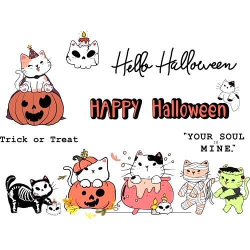 AZSG Cute Halloween Cat Clear Stamps For DIY Scrapbooking Decorative Card Making Crafts Fun Decoration Supplies