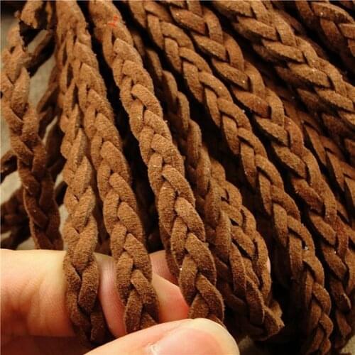 Free Ship 100 meters 6mm*1.5mm Brown Braided Korean Cashmere Flat Soft Faux Suede leather cord