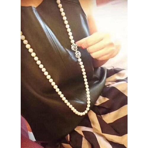 Noble jewelr8-9mm natural white pearl necklace pendant 35inch