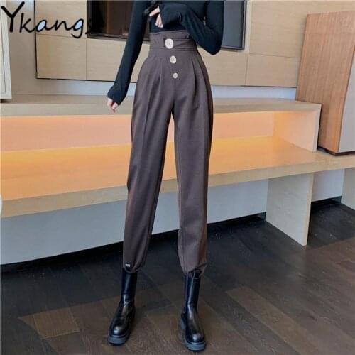 Joggers Women Button Elastic High Waist Pants Harajuku Streetwear Casual Cargo Pants Korean Style Aesthetic Trousers Female New