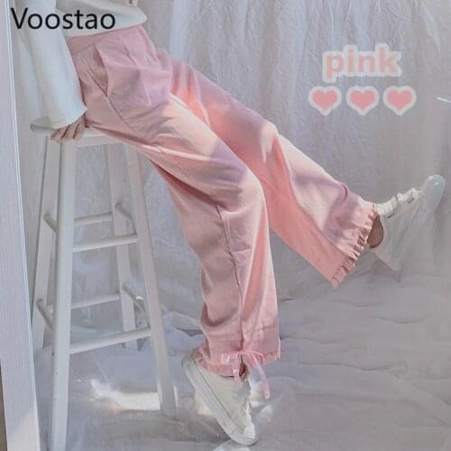 Japanese Harajuku Soft Sister Lolita Style Corduroy Pants Girly Bow Lace-up High Waist Straight Pants Women Autumn Kawaii Pants