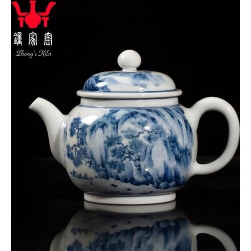 Clock home kiln ceramic teapot jingdezhen blue and white maintain landscape CiHu pure manual single pot home tea kettle