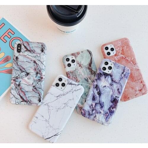 Cute purple white Vintage marble phone case For iphone 12 11 Pro Max XR XS MAX 6 6S 7 8 plus X Soft IMD Full Body back cover