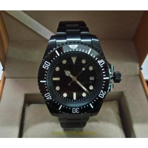 43mm GEERVO black dial Asian Automatic Self-Wind movement rotating ceramic bezel luminous PVD case mens watch Auto Date 81