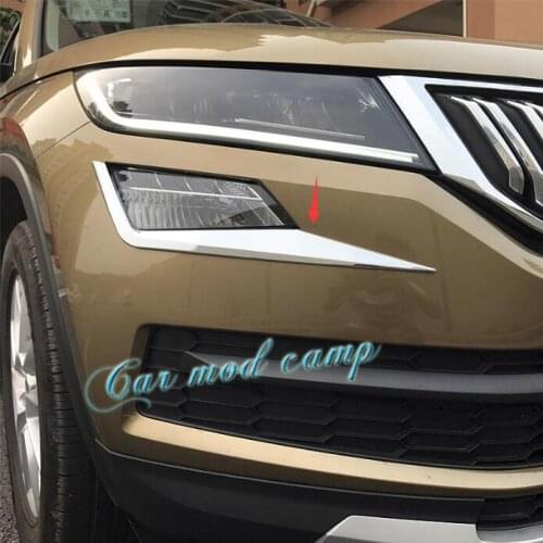 For Skoda Kodiaq 2017 2018 2019 ABS Chrome Front Fog Light Decorative Strips Cover Trim 2pcs Car Styling accessories