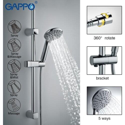 GAPPO 1Set High quality Wall Mounted Hand Shower set Stainless steel Slide Bar with 5Mode hand held shower in 1.5M hose GA8006