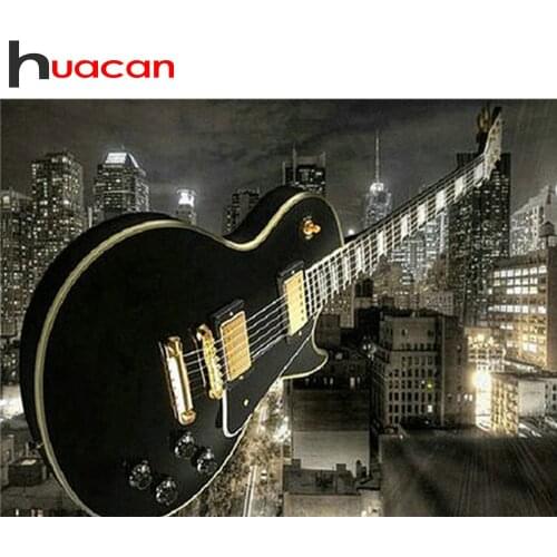 Huacan Diamond Painting Guitar 5D Diamond Mosaic Sale City Embroidery Hobbies And Crafts New Arrival