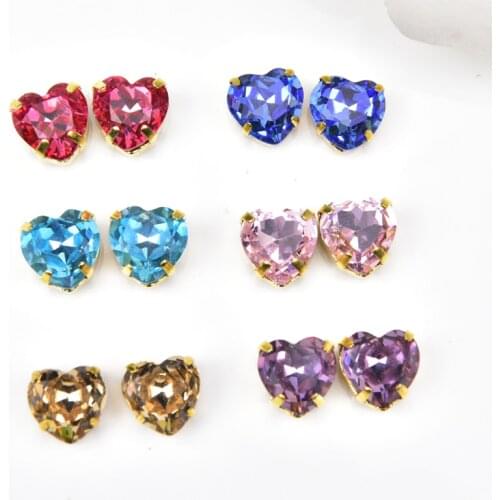 K9 Rhinestones Glass Crystal Opal 10Mm Heart Shape Classical Gold Claw Sew Diamond Diy Wedding Dress Jewelry Garment Decorations