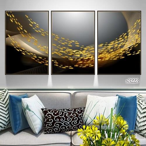 Oil Painting Print on Canvas 3pcs Abstract Modular Animal Fish Canvas Printing Wall Art Picture Canvas Painting for Home Decor